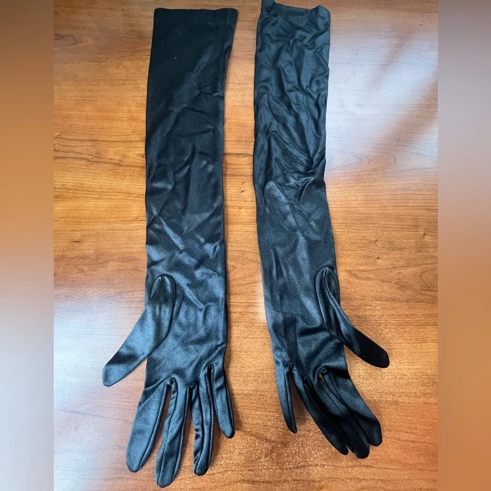 Long Black Nylon Gloves Opera Size UNI